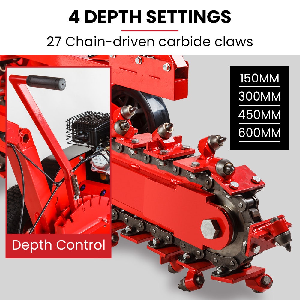 BAUMR-AG TRN660 8HP 600mmx90mm Trench Digger, Heavy-duty Carbide Claws, EZ Start, 8HP, Adj Controls