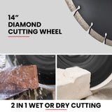 Power Saws: BAUMR-AG 3500W 350mm/14" Electric Concrete Demolition Cut-Off Saw, Wet and Dry Cutting, Diamond Blade, Vacuum Port, 15A Plug