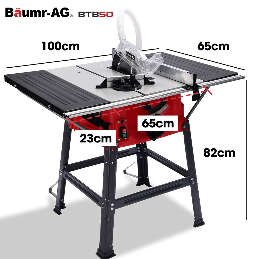 Power Saws: BAUMR-AG 2000W 255mm 10" Compound Table Saw, with Stand, Expandable Worktop, Vacuum Port, 45 Degree Bevel, +/- 45 Degree Mitre, Anti-tip