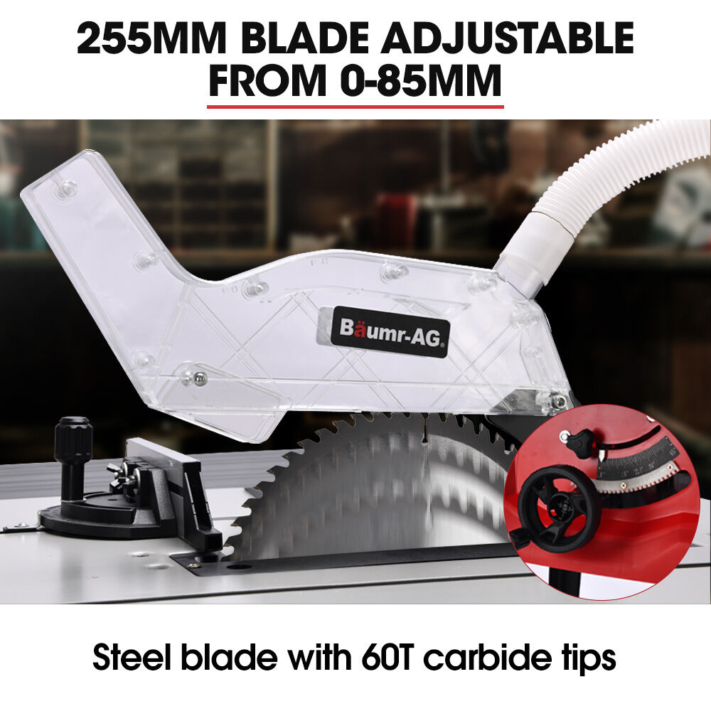 Power Saws: BAUMR-AG 2000W 255mm 10" Compound Table Saw, with Stand, Expandable Worktop, Vacuum Port, 45 Degree Bevel, +/- 45 Degree Mitre, Anti-tip