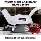 Power Saws: BAUMR-AG 2000W 255mm 10" Compound Table Saw, with Stand, Expandable Worktop, Vacuum Port, 45 Degree Bevel, +/- 45 Degree Mitre, Anti-tip