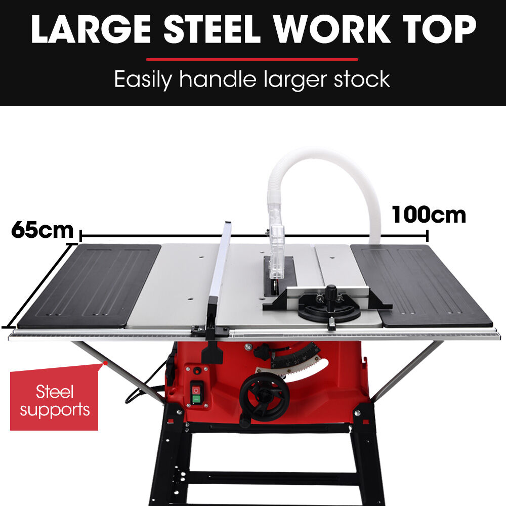 Power Saws: BAUMR-AG 2000W 255mm 10" Compound Table Saw, with Stand, Expandable Worktop, Vacuum Port, 45 Degree Bevel, +/- 45 Degree Mitre, Anti-tip