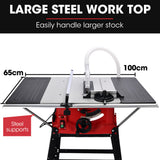 Power Saws: BAUMR-AG 2000W 255mm 10" Compound Table Saw, with Stand, Expandable Worktop, Vacuum Port, 45 Degree Bevel, +/- 45 Degree Mitre, Anti-tip