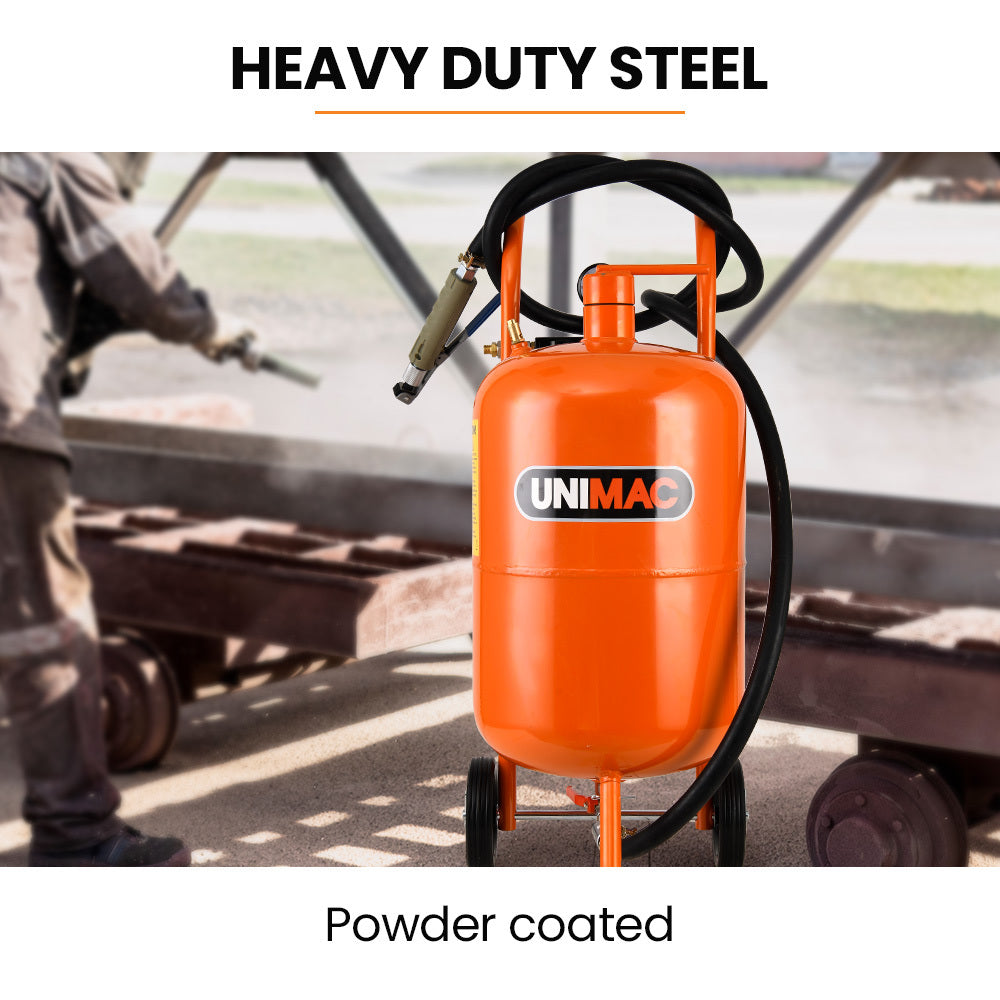 Automotive Repair & Speciality Tools: UNIMAC 38L Sandblasting Tank, Pressurised Design with Sandblast Gun Set with Hose