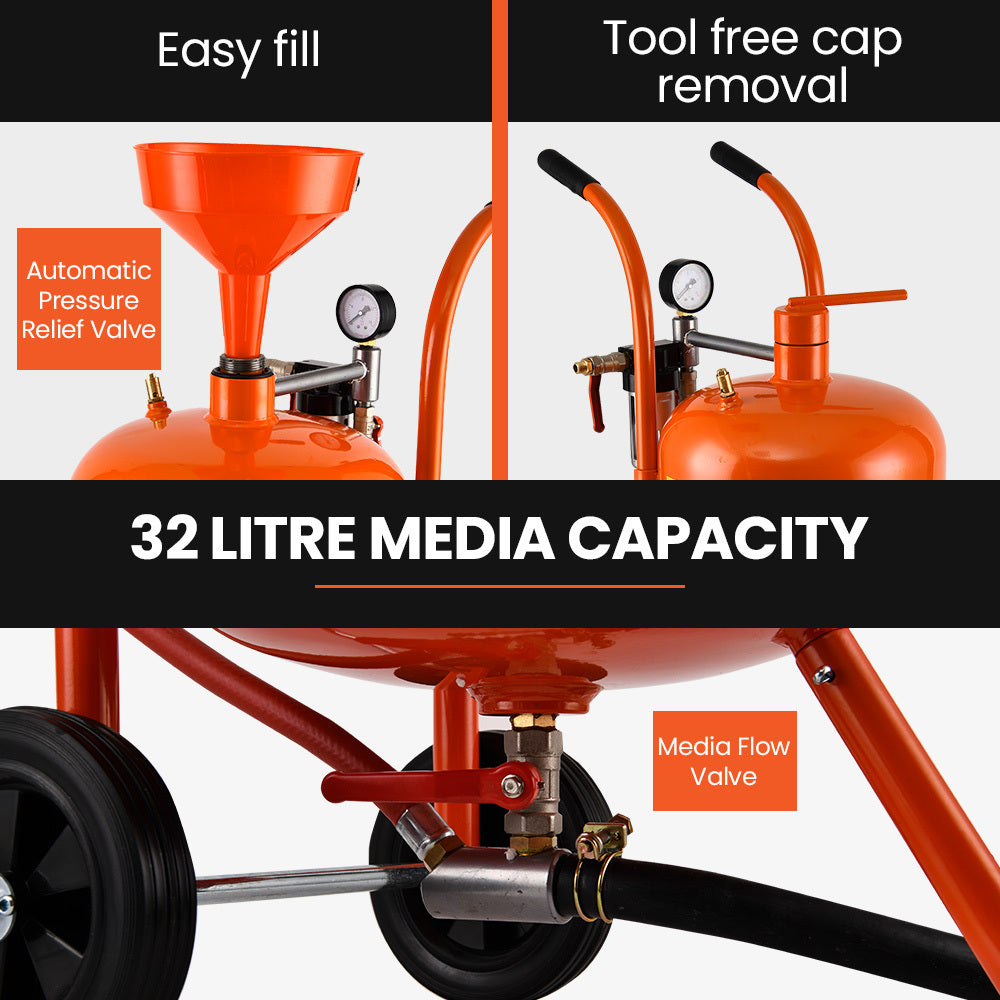 Automotive Repair & Speciality Tools: UNIMAC 38L Sandblasting Tank, Pressurised Design with Sandblast Gun Set with Hose