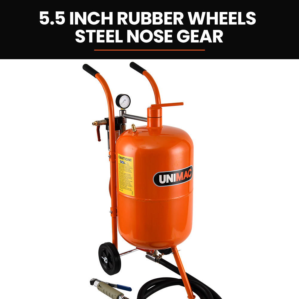 Automotive Repair & Speciality Tools: UNIMAC 38L Sandblasting Tank, Pressurised Design with Sandblast Gun Set with Hose