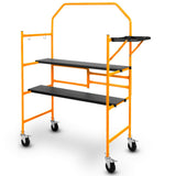 Ladders & Scaffolding: BAUMR-AG Mobile Scaffold Platform, 226kg Load, Steel Frame, Dual Height, Folding for easy Transport and Storage, Locking Castors, Tool Tray