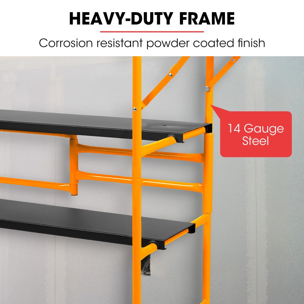 Ladders & Scaffolding: BAUMR-AG Mobile Scaffold Platform, 226kg Load, Steel Frame, Dual Height, Folding for easy Transport and Storage, Locking Castors, Tool Tray