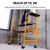Ladders & Scaffolding: BAUMR-AG Mobile Scaffold Platform, 226kg Load, Steel Frame, Dual Height, Folding for easy Transport and Storage, Locking Castors, Tool Tray