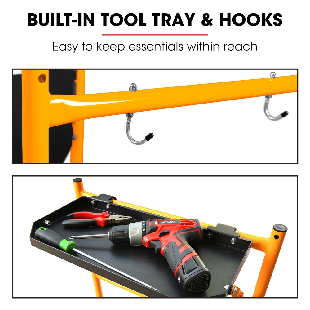Ladders & Scaffolding: BAUMR-AG Mobile Scaffold Platform, 226kg Load, Steel Frame, Dual Height, Folding for easy Transport and Storage, Locking Castors, Tool Tray