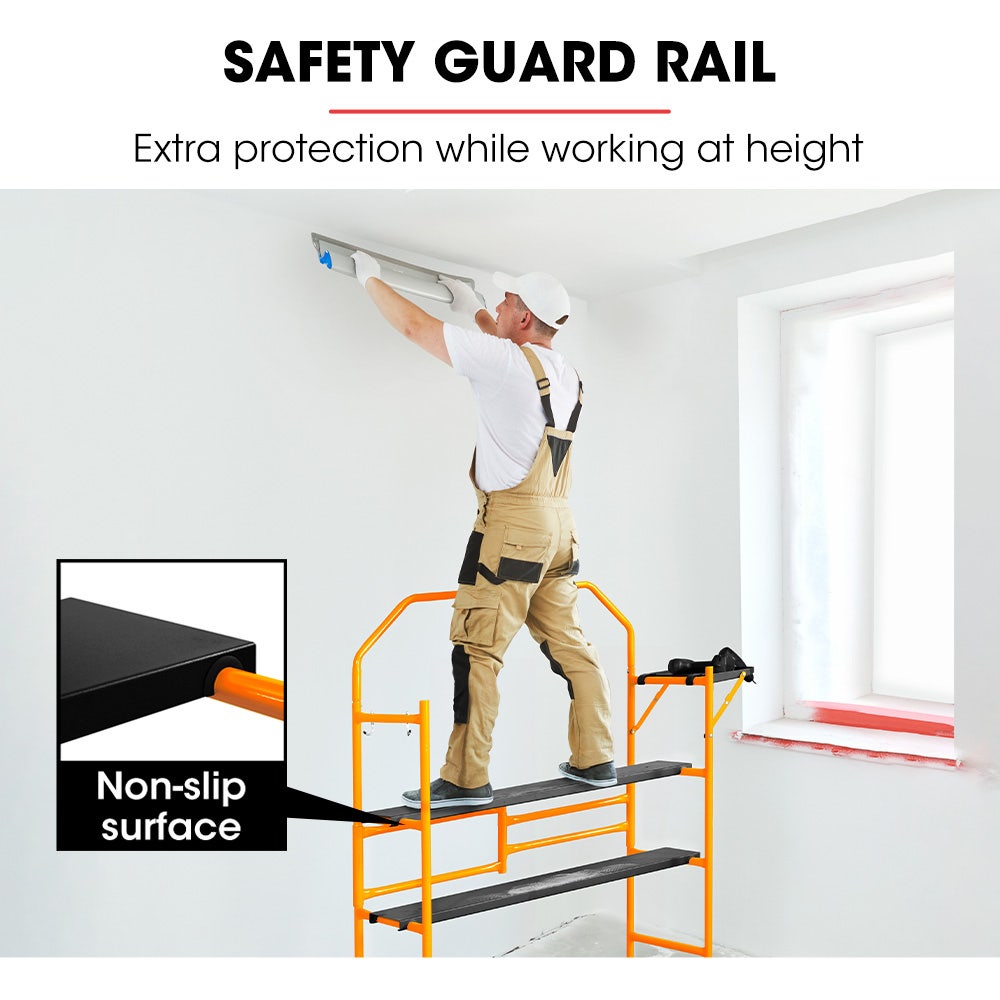 Ladders & Scaffolding: BAUMR-AG Mobile Scaffold Platform, 226kg Load, Steel Frame, Dual Height, Folding for easy Transport and Storage, Locking Castors, Tool Tray