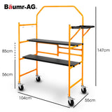 Ladders & Scaffolding: BAUMR-AG Mobile Scaffold Platform, 226kg Load, Steel Frame, Dual Height, Folding for easy Transport and Storage, Locking Castors, Tool Tray