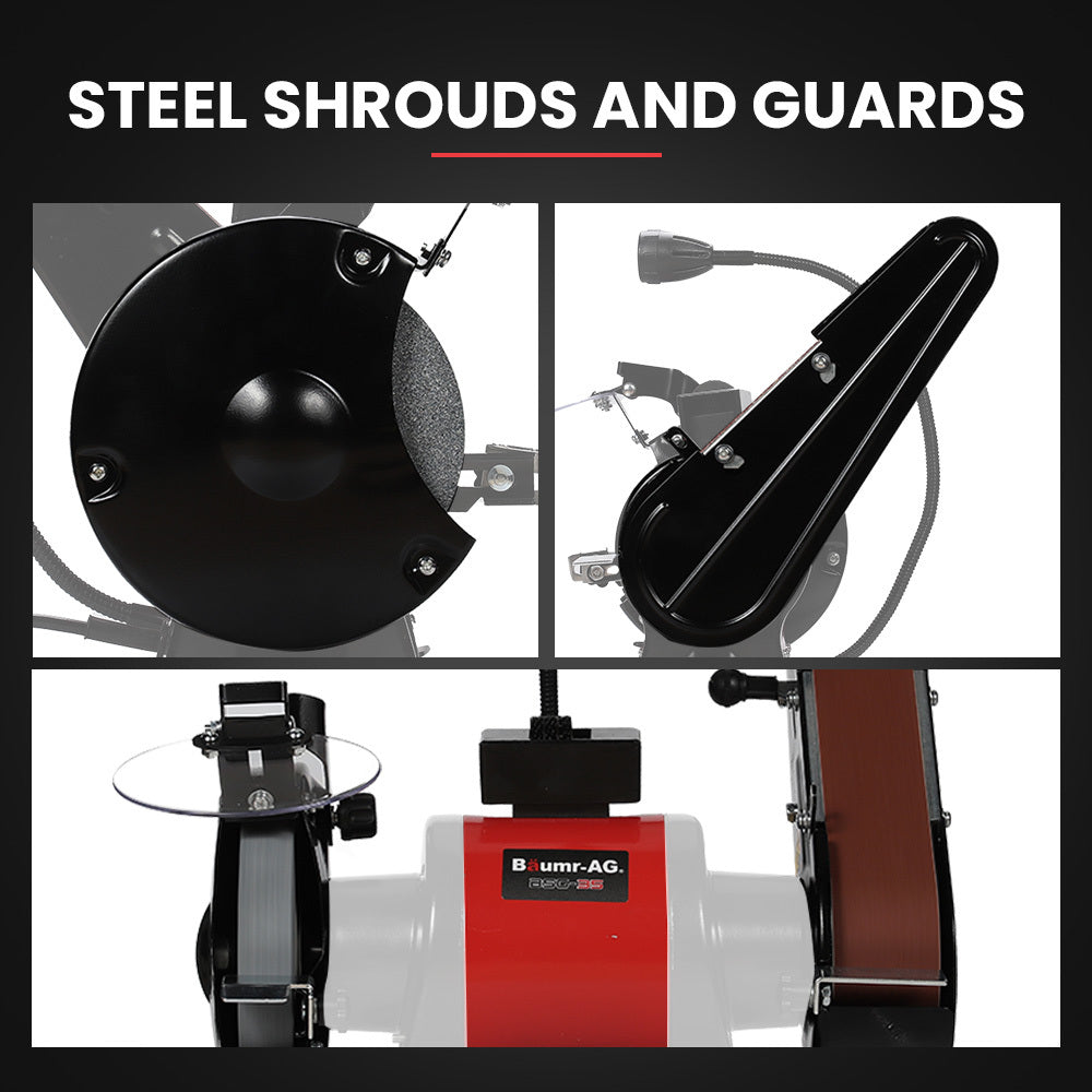 Sanders: BAUMR-AG Bench Grinder and Belt Sander Combo, 150mm Grinding Disc, 50 x 686mm Linisher, Brushless Motor, Worklight