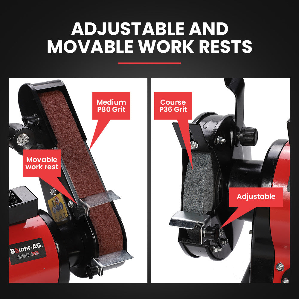 Sanders: BAUMR-AG Bench Grinder and Belt Sander Combo, 150mm Grinding Disc, 50 x 686mm Linisher, Brushless Motor, Worklight
