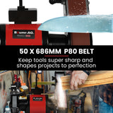 Sanders: BAUMR-AG Bench Grinder and Belt Sander Combo, 150mm Grinding Disc, 50 x 686mm Linisher, Brushless Motor, Worklight