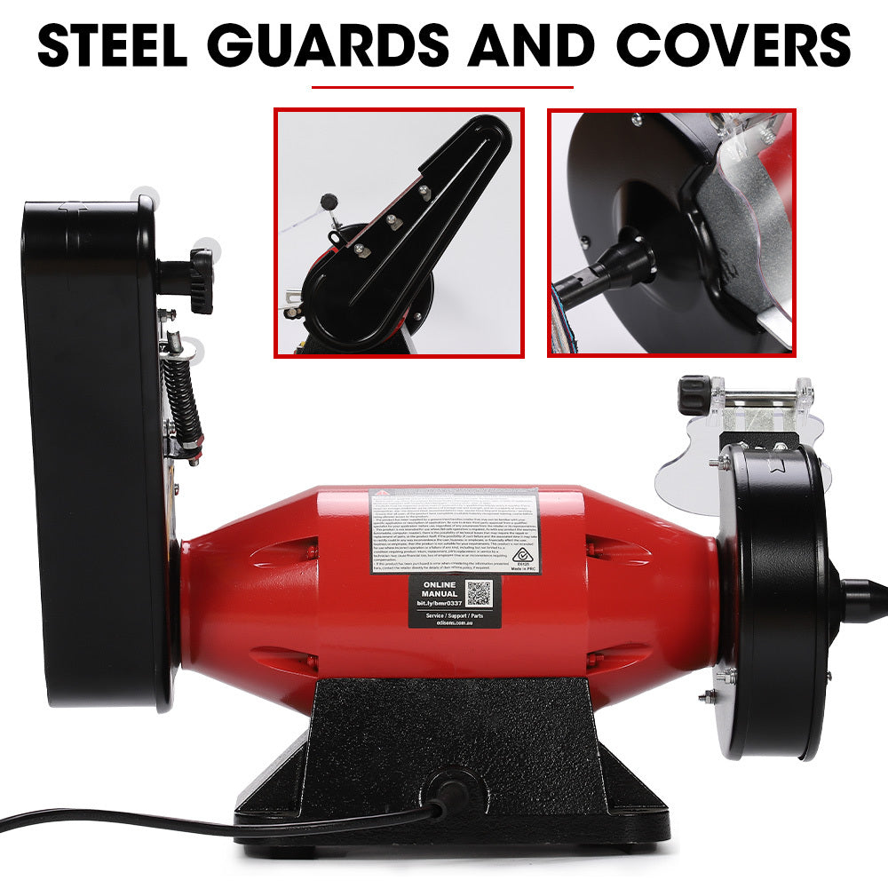 Sanders: BAUMR-AG Bench Grinder Sander and Polisher Combo, 150mm Grinding Wheel, 50mm Linisher, 520W Brushless Motor, w/ Wire and Buffing Wheels