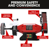 Sanders: BAUMR-AG Bench Grinder Sander and Polisher Combo, 150mm Grinding Wheel, 50mm Linisher, 520W Brushless Motor, w/ Wire and Buffing Wheels
