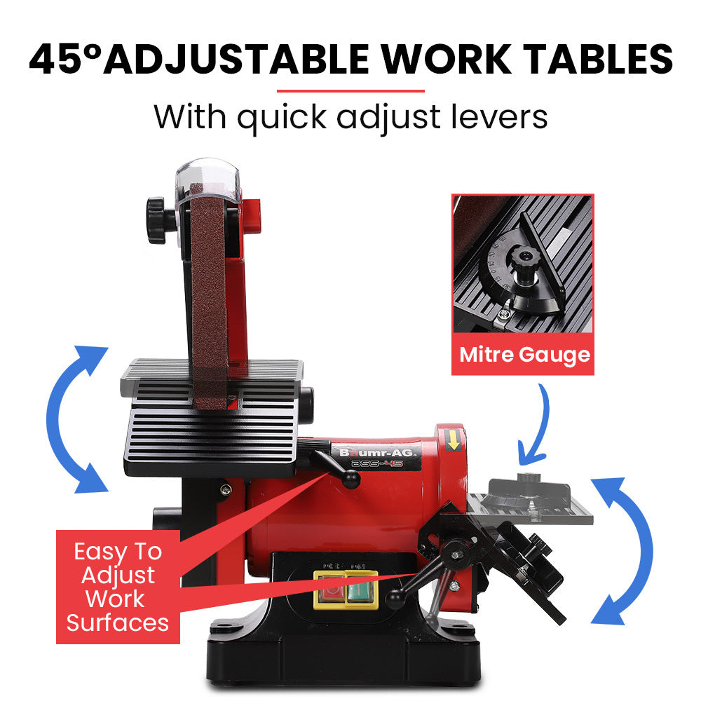 BAUMR-AG Bench Vertical Belt and Disc Sander Combo, 25mm Linisher, 125mm Sanding Disc, Brushless Motor, Dust Collection Ports