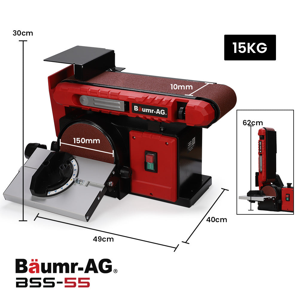 Sanders: BAUMR-AG Bench Belt and Disc Sander Combo, 100mm Linisher + 150mm Disc, S1 Rated 400W Brushless Motor, Horizontal & Vertical Sanding