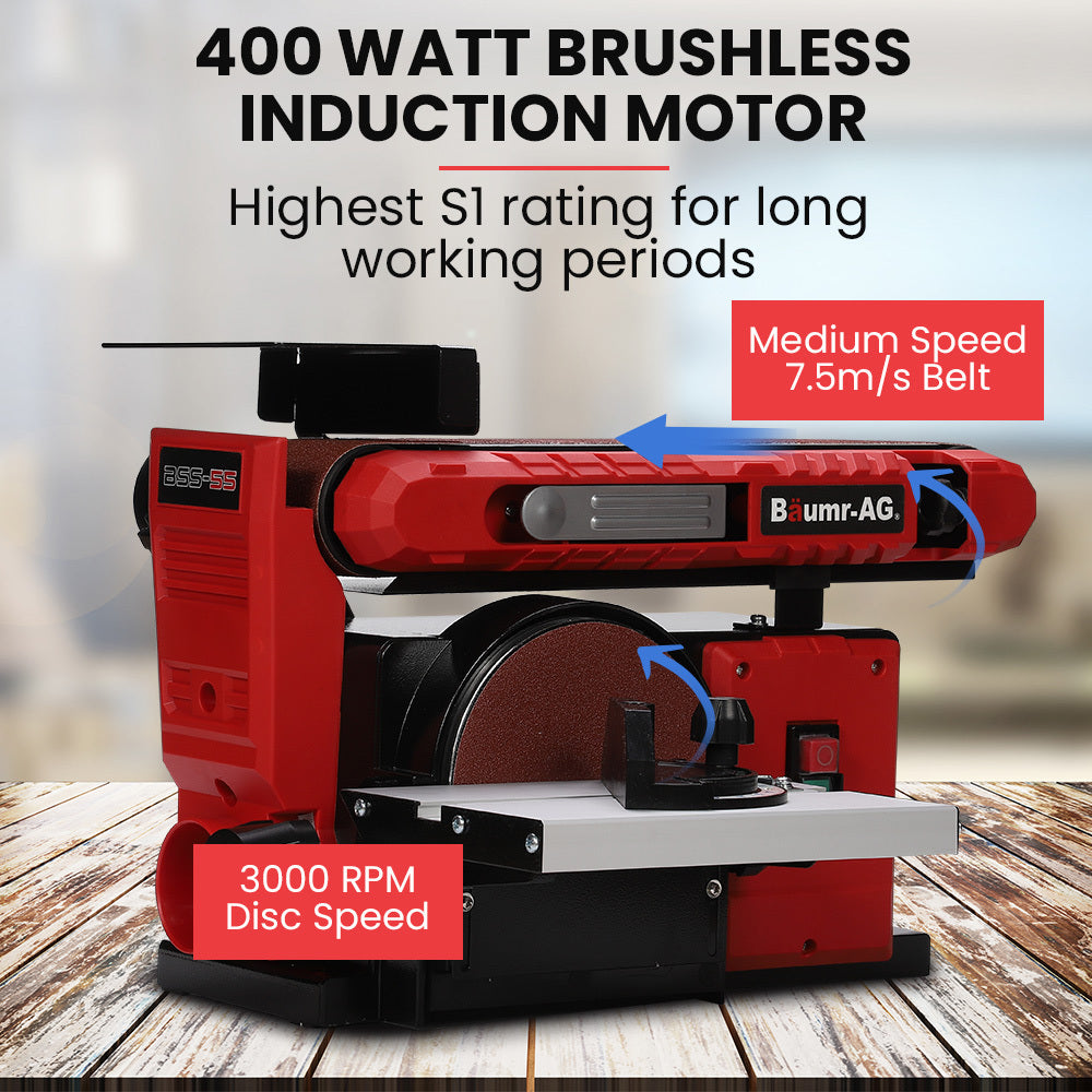 Sanders: BAUMR-AG Bench Belt and Disc Sander Combo, 100mm Linisher + 150mm Disc, S1 Rated 400W Brushless Motor, Horizontal & Vertical Sanding