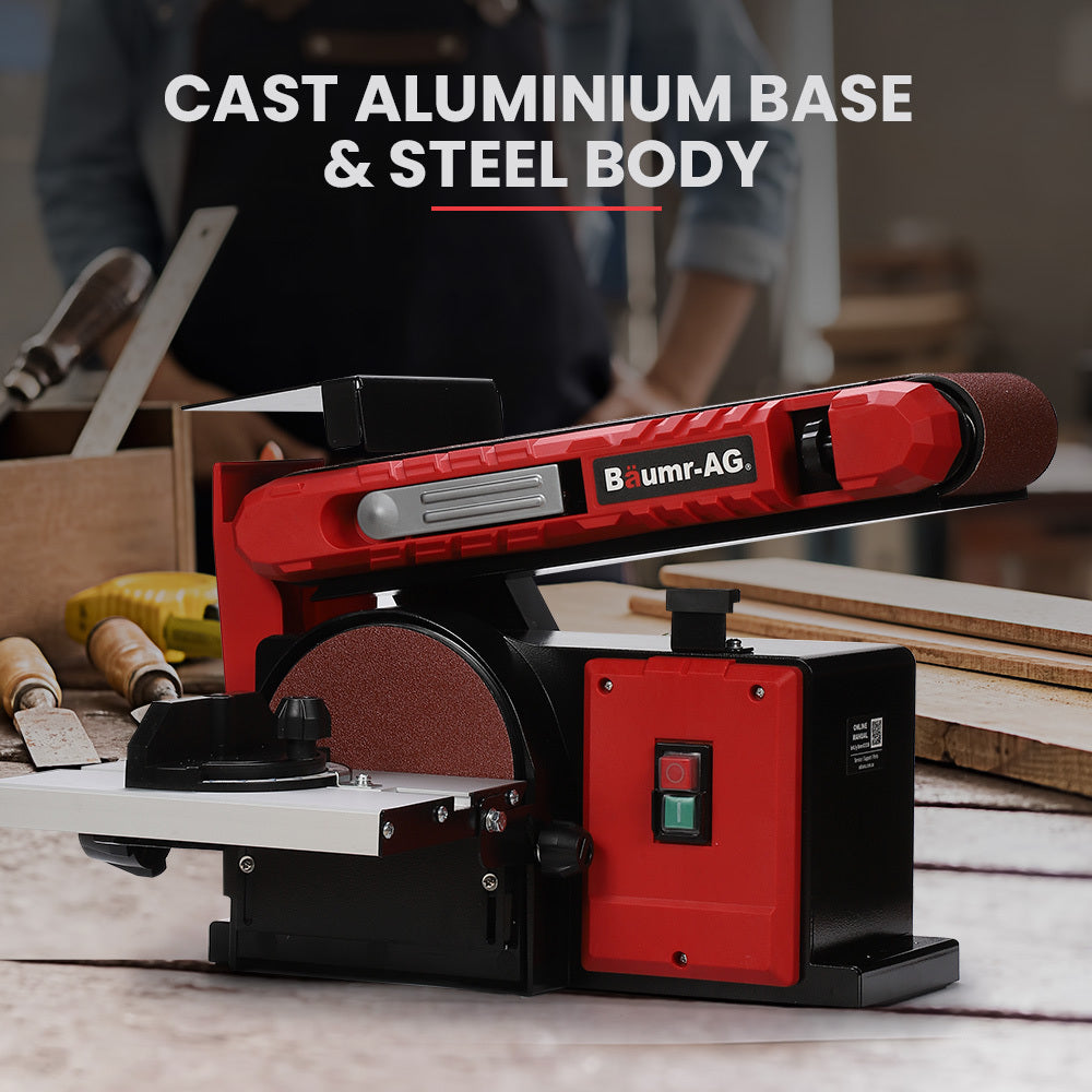 Sanders: BAUMR-AG Bench Belt and Disc Sander Combo, 100mm Linisher + 150mm Disc, S1 Rated 400W Brushless Motor, Horizontal & Vertical Sanding