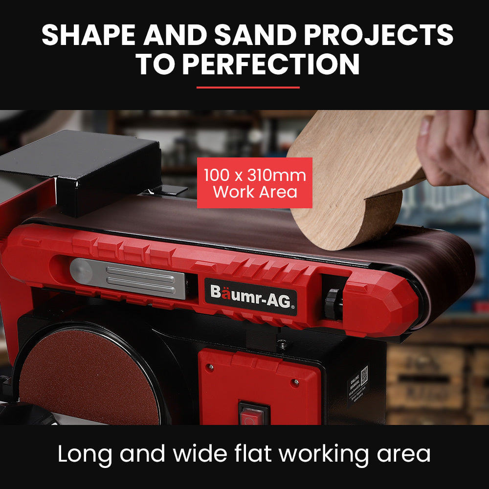 Sanders: BAUMR-AG Bench Belt and Disc Sander Combo, 100mm Linisher + 150mm Disc, S1 Rated 400W Brushless Motor, Horizontal & Vertical Sanding