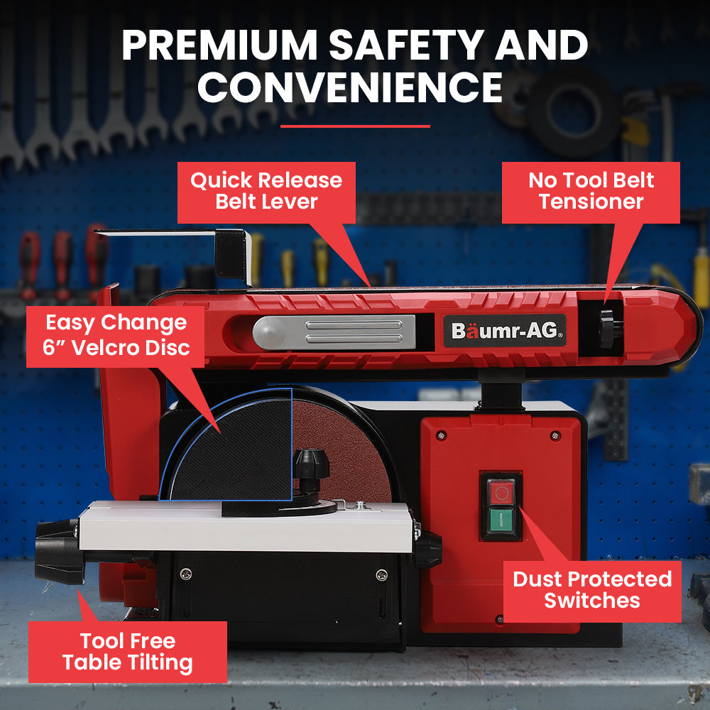 Sanders: BAUMR-AG Bench Belt and Disc Sander Combo, 100mm Linisher + 150mm Disc, S1 Rated 400W Brushless Motor, Horizontal & Vertical Sanding