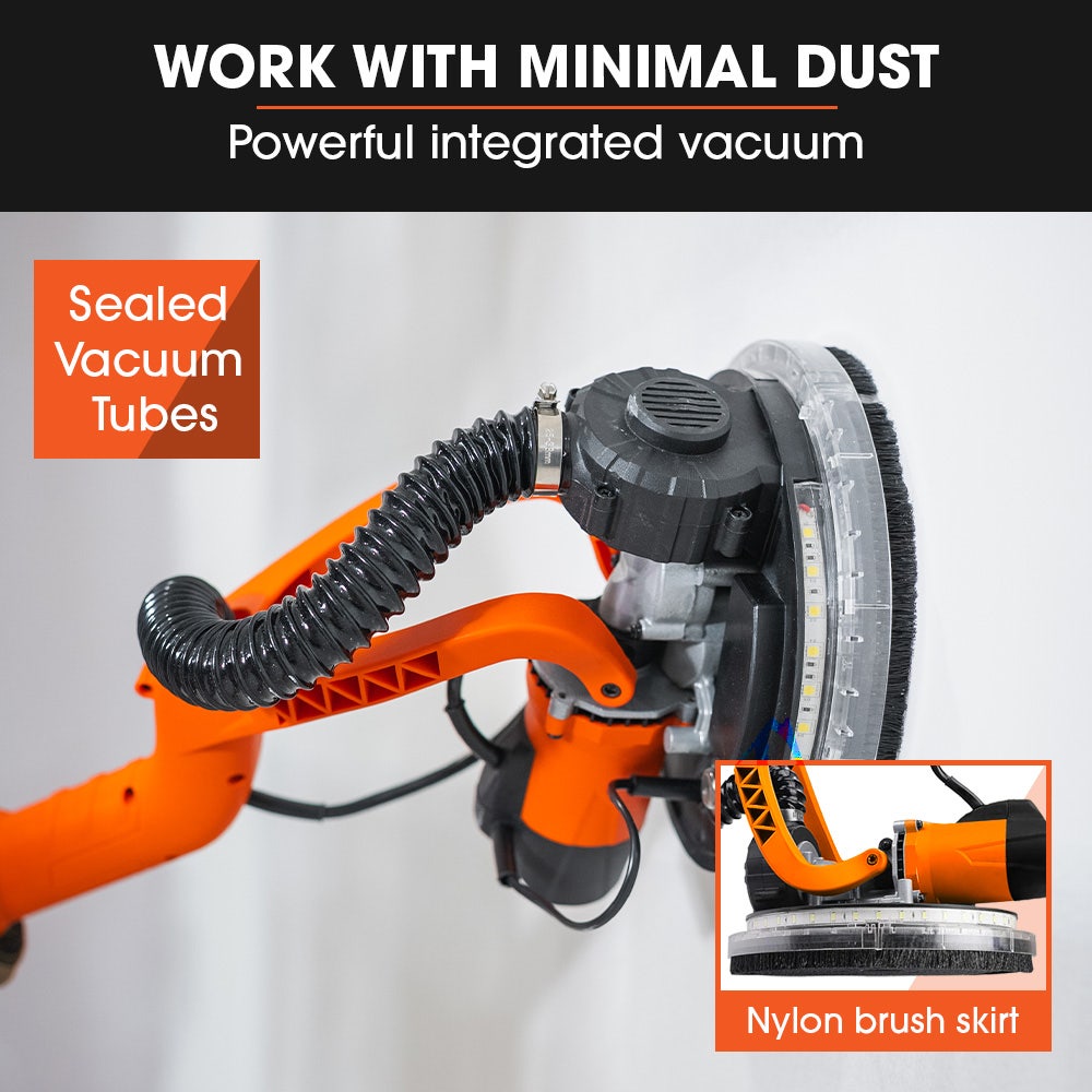 Sanders: Unimac 225mm 750W Telescopic Long Reach Dry Wall Sander Kit, Foldable, Vacuum System, LED Worklight, 6x Sanding Discs