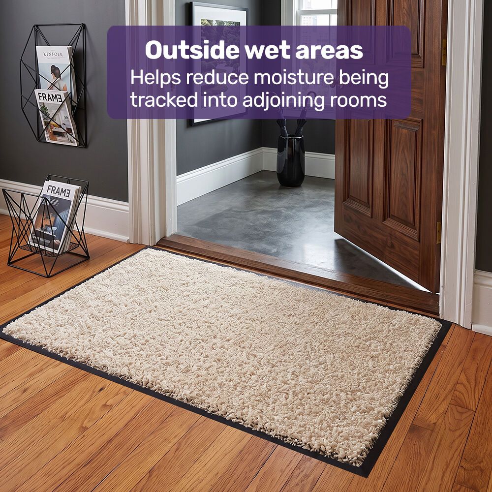 EQUIPMED 60x85cm Non-Slip Indoor Rug Floor Mat Beige, Poly Fiber Cut Loop Pile, High Density Base, Anti-Trip Edging