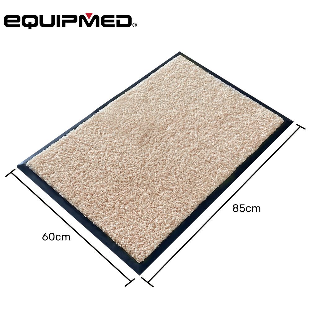 EQUIPMED 60x85cm Non-Slip Indoor Rug Floor Mat Beige, Poly Fiber Cut Loop Pile, High Density Base, Anti-Trip Edging
