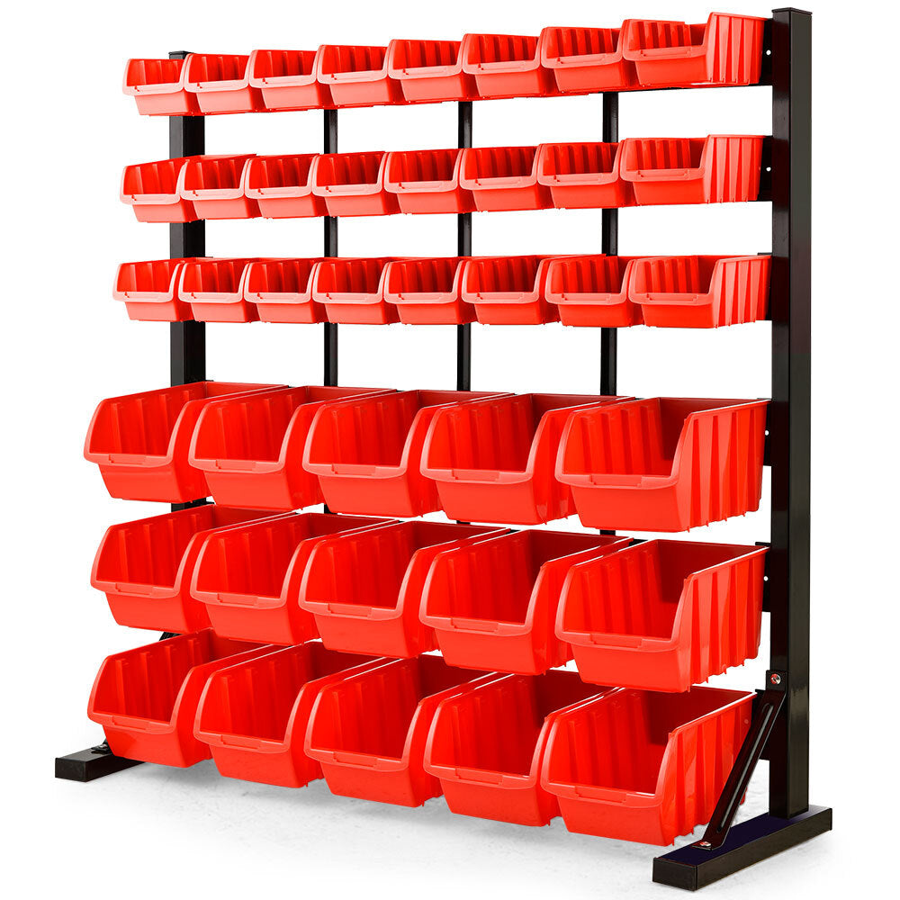 Tool Cabinets: BAUMR-AG 39 Parts Bin Rack Storage System Floor Mount - Red