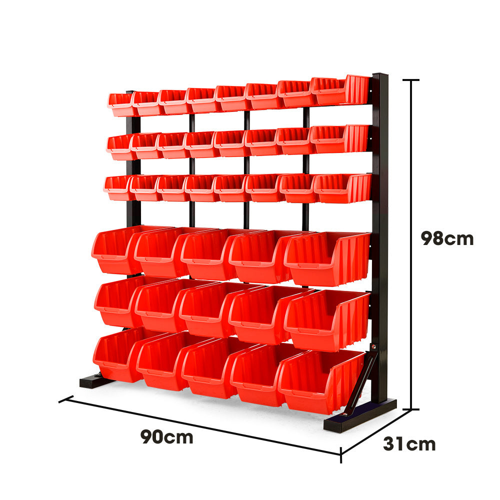 Tool Cabinets: BAUMR-AG 39 Parts Bin Rack Storage System Floor Mount - Red