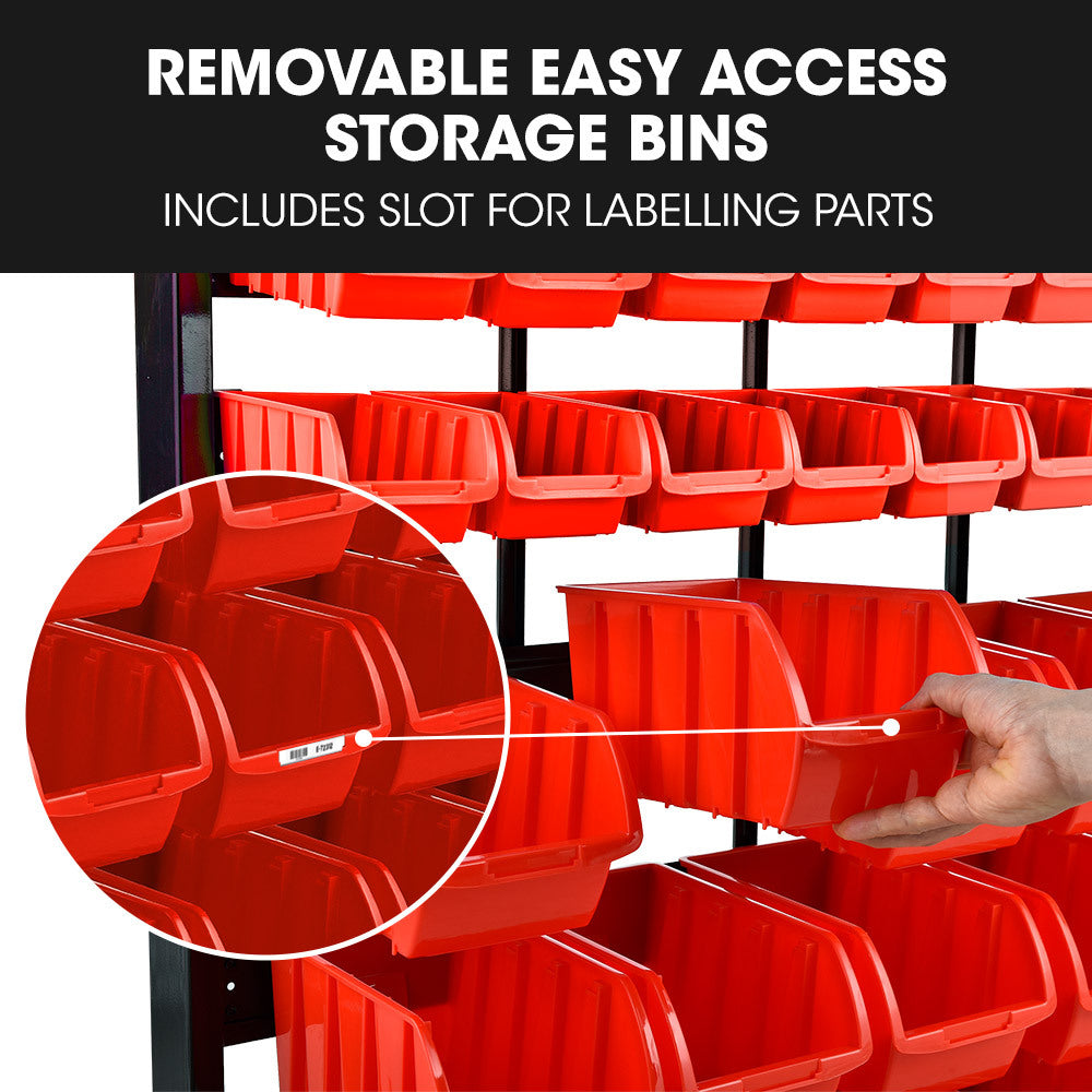 Tool Cabinets: BAUMR-AG 39 Parts Bin Rack Storage System Floor Mount - Red