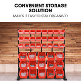 Tool Cabinets: BAUMR-AG 39 Parts Bin Rack Storage System Floor Mount - Red