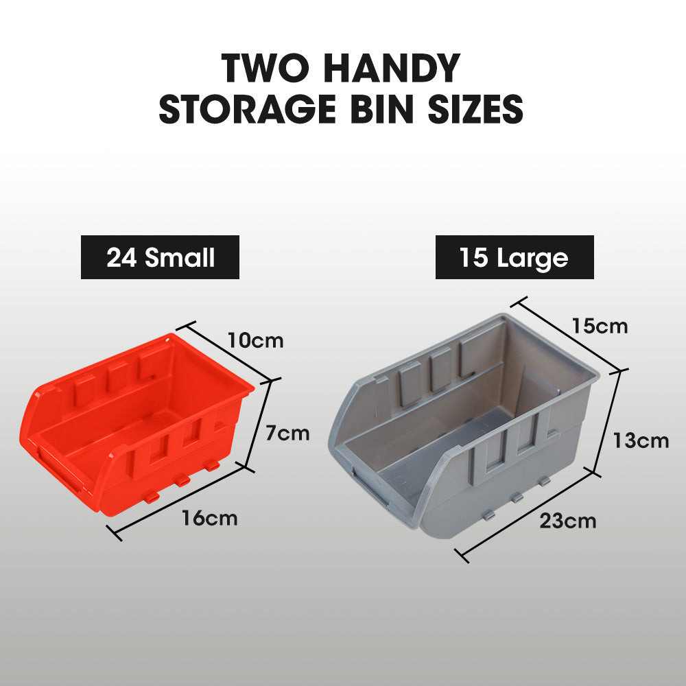 Tool Cabinets: BAUMR-AG 39 Parts Bin Rack Storage System Floor Mount - Red