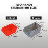 Tool Cabinets: BAUMR-AG 39 Parts Bin Rack Storage System Floor Mount - Red