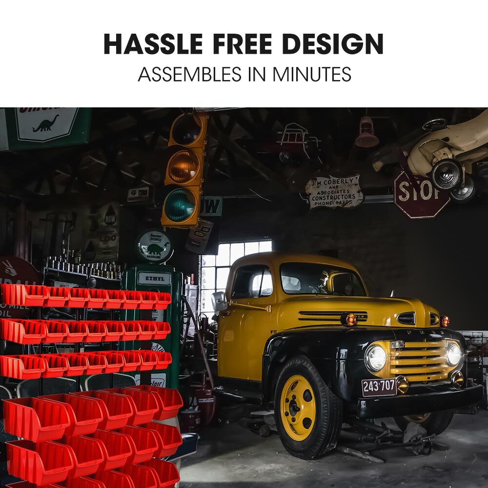 Tool Cabinets: BAUMR-AG 39 Parts Bin Rack Storage System Floor Mount - Red