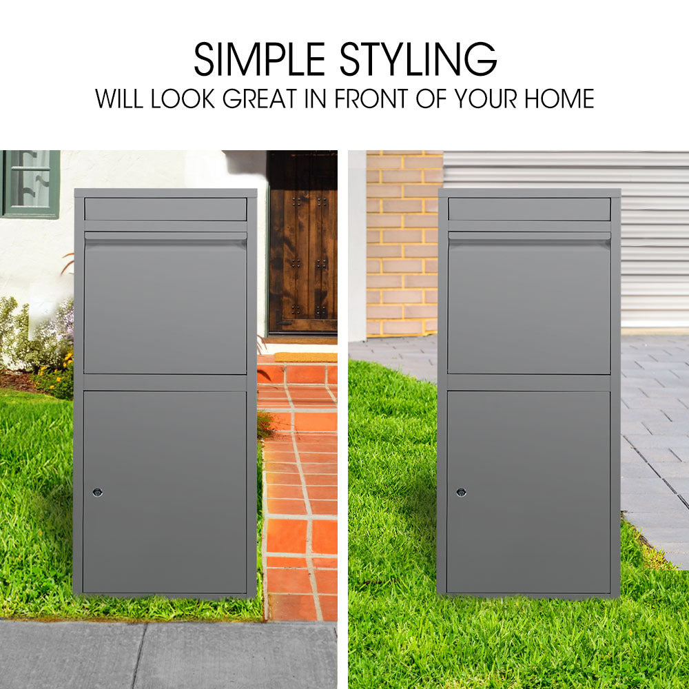 Storage Boxes: FORTIA Freestanding Parcel Post Box Letterbox, Letter Slot, Woodland Grey