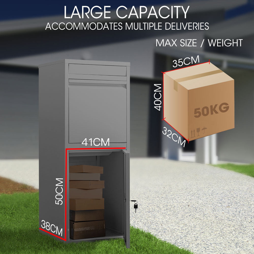 Storage Boxes: FORTIA Freestanding Parcel Post Box Letterbox, Letter Slot, Woodland Grey