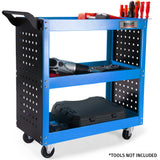 Utility Trolleys: Bullet 3-Tier Steel Tool Trolley Cart, for Workshop, Mechanic, with Pegboard, Screwdriver Bay, Blue