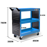 Utility Trolleys: Bullet 3-Tier Steel Tool Trolley Cart, for Workshop, Mechanic, with Pegboard, Screwdriver Bay, Blue