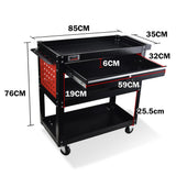 Utility Trolleys: Bullet 3-Tier Steel Tool Trolley Cart, for Workshop, Mechanic, with Drawer, Pegboard, Screwdriver Bay, Black/Red
