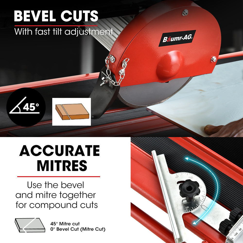 Power Saws: BAUMR-AG 800W Electric Tile Saw Cutter with 200mm (8") Blade, 720mm Cutting Length, Side Extension Table