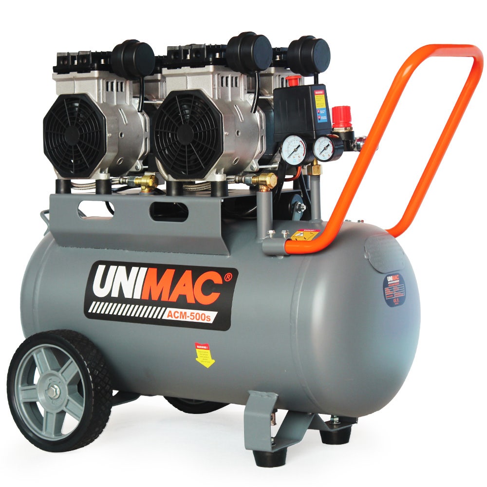 Air Compressors: UNIMAC 50L 3.0HP Silent Oil-Free Electric Air Compressor, Portable, Twin Nitto Outlets