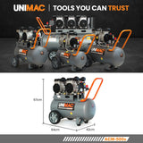 Air Compressors: UNIMAC 50L 3.0HP Silent Oil-Free Electric Air Compressor, Portable, Twin Nitto Outlets