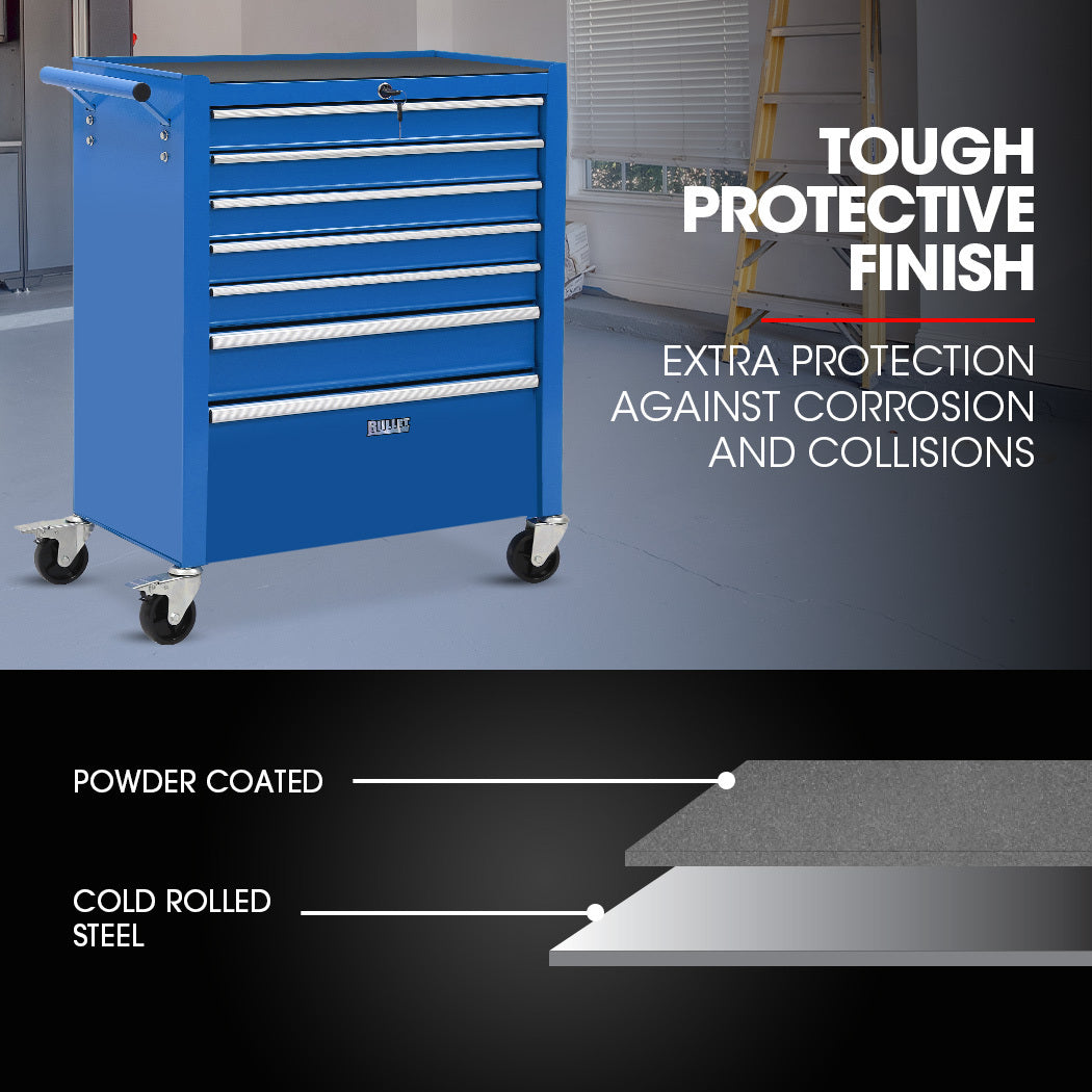 Tool Cabinets: BULLET Pro 7 Drawer Tool Box Cabinet Trolley Storage, Toolbox Garage Organiser Set, Blue