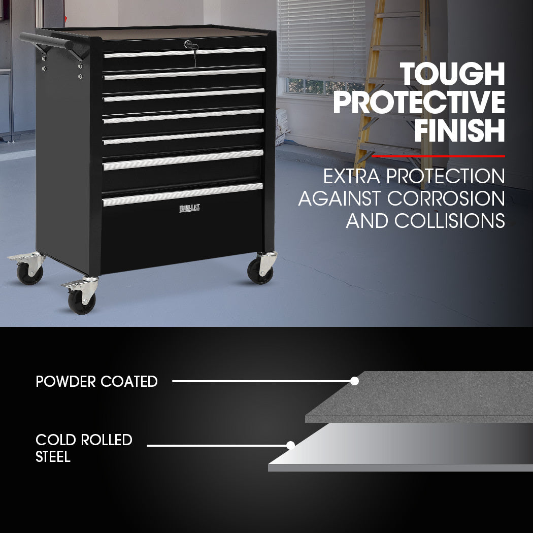 Tool Cabinets: BULLET Pro 7 Drawer Tool Box Cabinet Trolley Storage, Toolbox Garage Organiser Set, Black