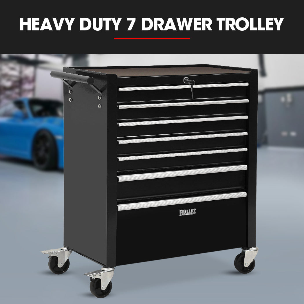Tool Cabinets: BULLET Pro 7 Drawer Tool Box Cabinet Trolley Storage, Toolbox Garage Organiser Set, Black