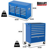 Tool Cabinets: BULLET 16 Drawer Tool Box Cabinet Chest Storage, Toolbox Garage Organiser Set, Blue