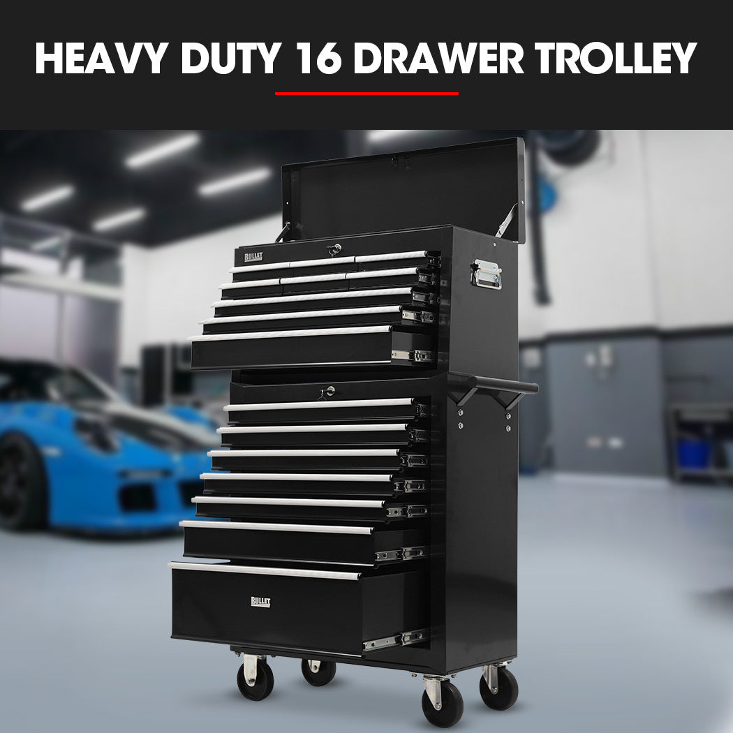 Tool Cabinets: BULLET Pro 16 Drawer Tool Box Cabinet Chest Storage, Toolbox Garage Organiser Set, Black